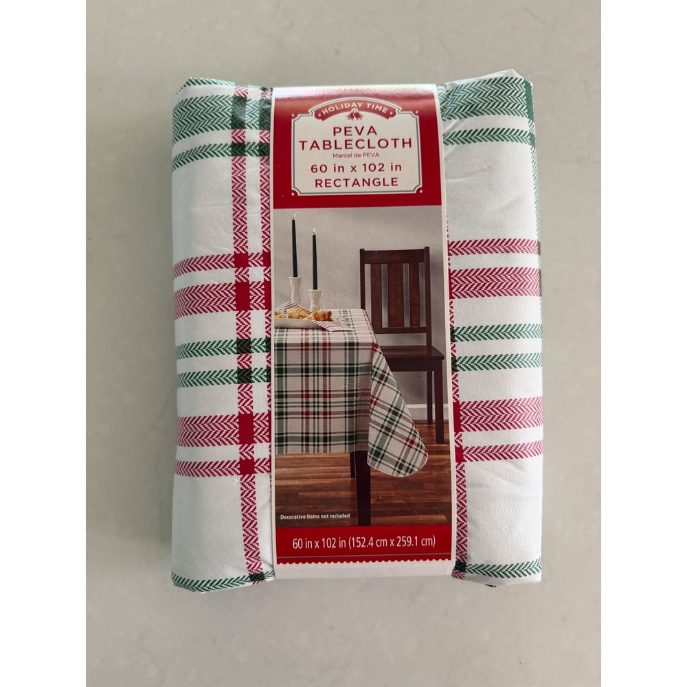 Holiday Time Yorktown Plaid PEVA Tablecloth 60 x 102 Rectangle Red Green White